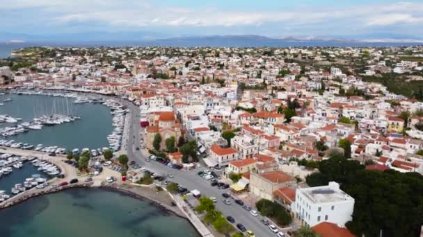 Widok Lotu Ptaka Widok Jachty Głównym Morzu Wyspie Aegina Ekklisia — Wideo stockowe