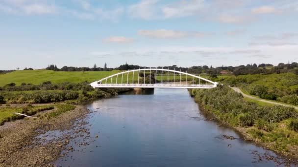 Flyg Kran Skott Populära Landmärke Rewa Rewa Bridge Nya Plymouth — Stockvideo