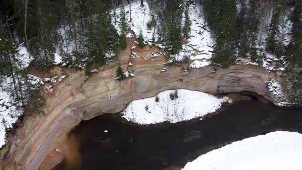 冬に南エストニアでTaevaskodadeハイキングコースと崖の空中ビュー — ストック動画