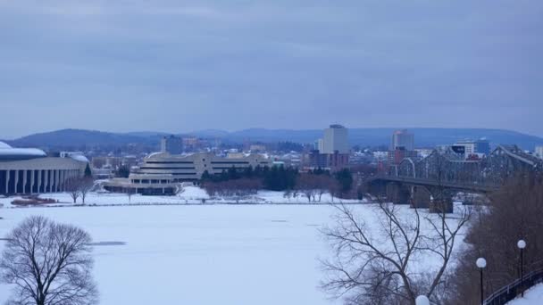 Landskap Filmiska Stadsbilden Centrala Ottawa Kanada Solnedgången Vintern — Stockvideo