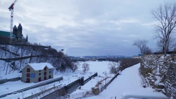 Tájkép Mozifilm Ottawa Belvárosában Kanadában Télen Napnyugtakor — Stock videók