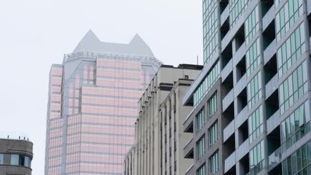 Paisaje Urbano Plano Edificios Nevado Centro Montreal Canadá Invierno — Vídeo de stock