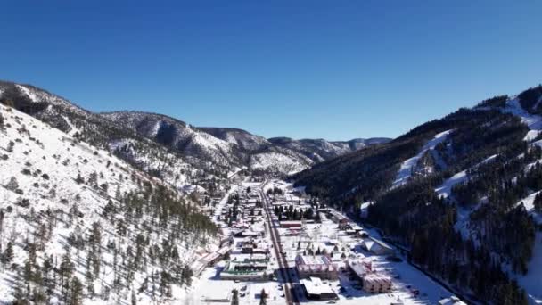 Aerial Drone View Town Red River Northern New Mexico — Stock Video