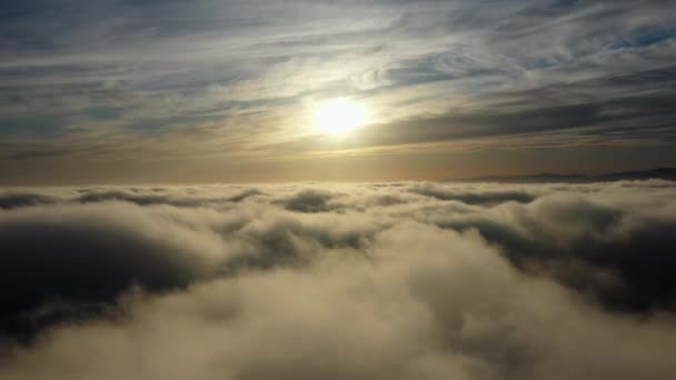 Vue Aérienne Coucher Soleil Sur Mer Des Nuages — Video