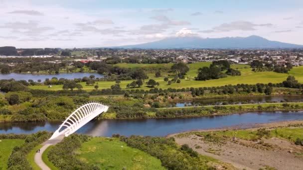 Rewa Rewa Köprüsü Nden Taranaki Dağı Waiwhakaiho Nehri Üzerinde Rotomanu — Stok video
