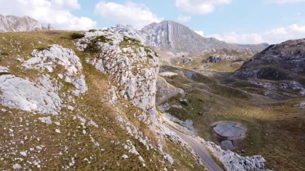 Εθνικό Πάρκο Durmitor Μαυροβούνιο Αεροφωτογραφία Πανοραμική Οδός Βουνά Δρόμος Και — Αρχείο Βίντεο