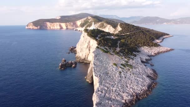 Cape Ducato Ionian Lefkada Island Greece Aerial Drone View Lighthouse — Stock video