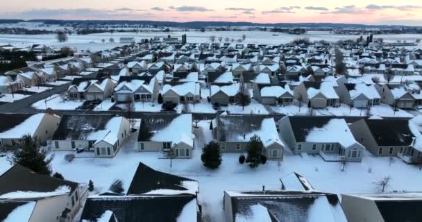 New Home Construction America Suburban Sprawl Winter Usa Colorful Horizon — Stock Video