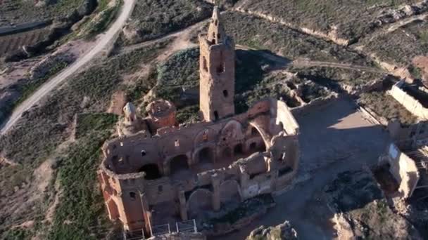 Veduta Aerea Monastero Bombardato Abbandonato Durante Guerra Civile Spagnola Belchite — Video Stock