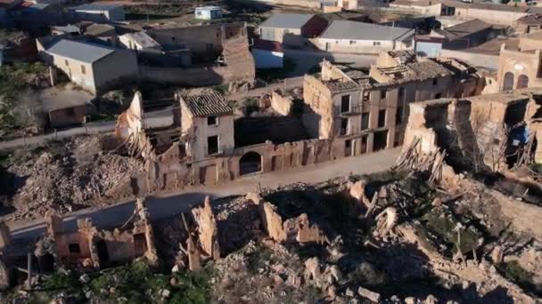 Flygfoto Över Den Spanska Gamla Staden Belchite Förstörd Spanska Inbördeskriget — Stockvideo