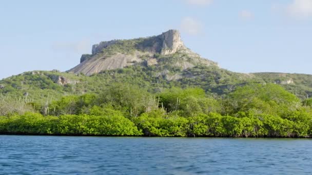 Icónica Montaña Tafelberg Isla Caribeña Curazao Con Bosque Manglares Océano — Vídeos de Stock