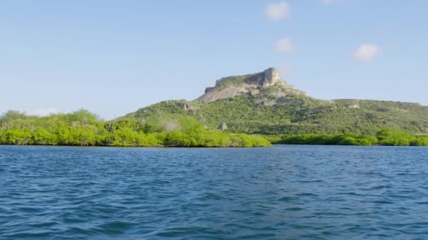 Vista Famosa Montanha Tafelberg Oceano Ilha Caribenha Curaçao Movimento Lento — Vídeo de Stock