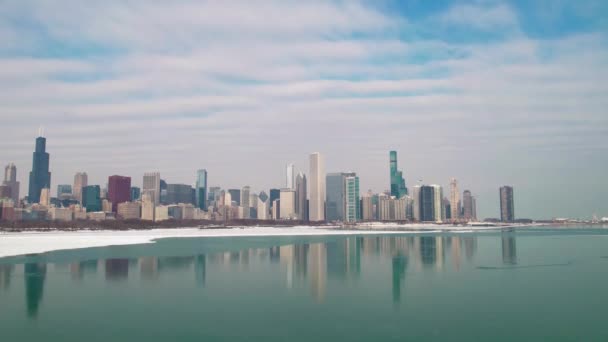 Timelapse Urban Skyline Inverno Vista Aerea Chicago — Video Stock