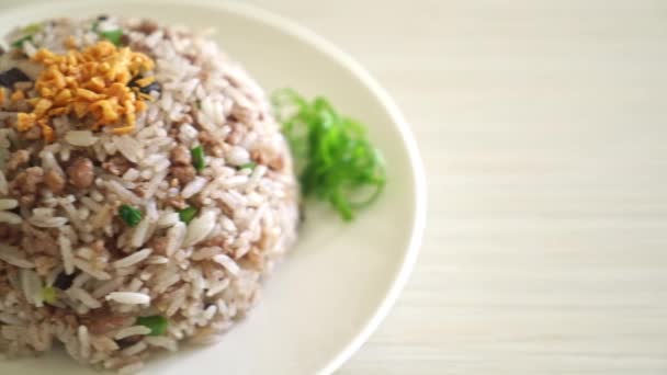 Arroz Frito Oliva Negro Chino Salado Con Cerdo Picado Estilo — Vídeos de Stock