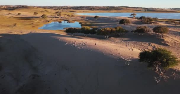 Zdjęcie Lotnicze Wydm Użytków Zielonych Chińskim Regionie Mongolii Wewnętrznej — Wideo stockowe