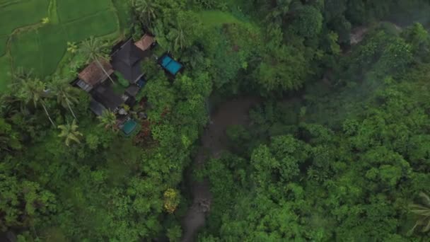 Lussuosa Villa Privata Isolata Lussureggiante Valle Scogliera Della Giungla Cascata — Video Stock