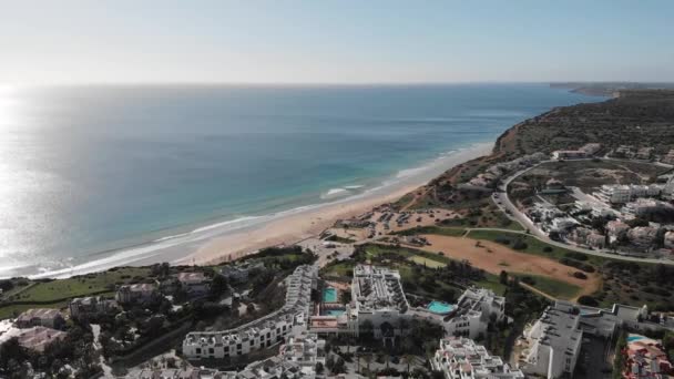 Hotels Holiday Villas Overlooks Porto Mos Beach Lagos Portugal Drone — Stock Video