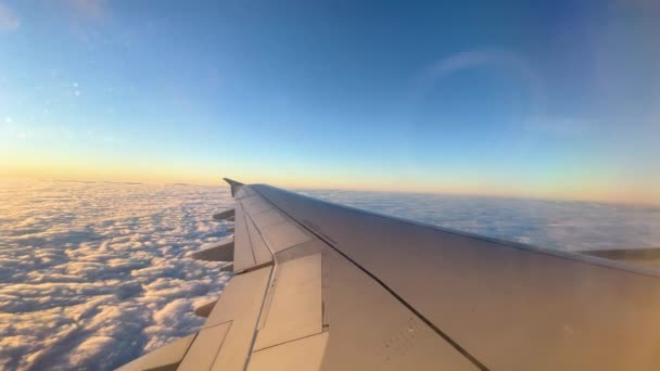 Internationale Flugbilder Vom Fenster Des Flugzeugs Das Über Den Wolken — Stockvideo