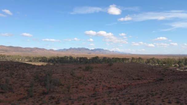 Aerial Ascending View Onthult Eindeloze Outback Horizon Brachina Gorge Landschap — Stockvideo