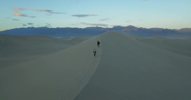 Letecký Pohled Turisty Procházející Krásné Krajině Mesquite Flat Sand Dunes — Stock video