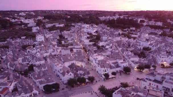 Alberobello Puglia Italien Flygdrönare View Sunset Trulli Gamla Stan Och — Stockvideo