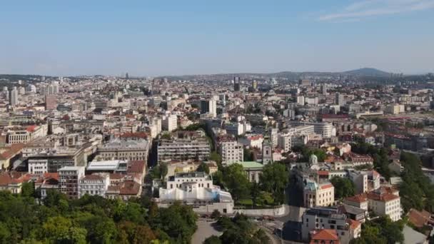 Aerial View Belgrade Serbia Downtown Neighborhood Sunny Day Establishing Drone — Stok Video