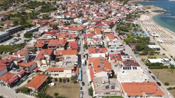 Aerial View Sarti Greece Small Touristic Town Chalkidiki Sithonia Peninsula — Stock Video