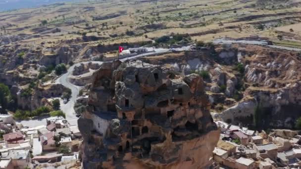 Vista Aérea Uchisar Capadocia Valle Civilización Que Creó Con Naturaleza — Vídeos de Stock