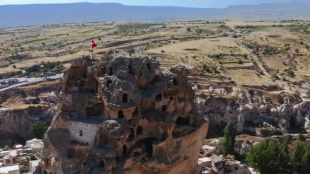 Vista Aérea Del Castillo Uchisar Capadocia Turquía — Vídeos de Stock