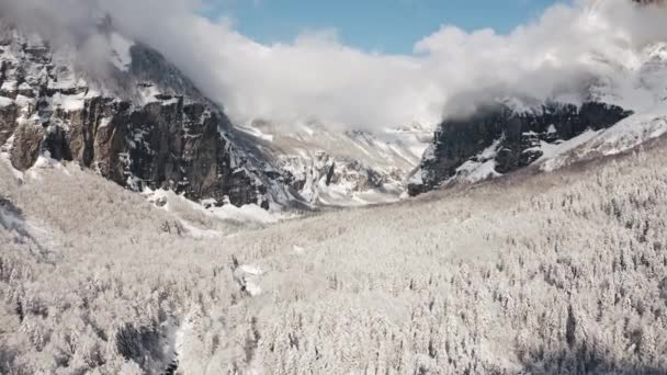 Aerial View Cirque Fer Cheval While Covered Snow Cold Winter — Stock Video