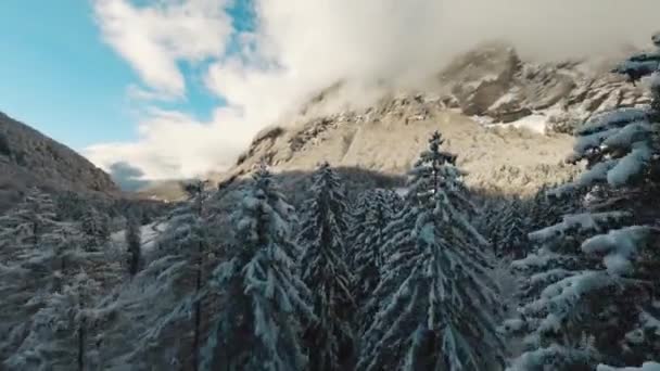 Вид Воздуха Cirque Fer Cheval Покрытый Снегом Холодную Зиму Быстро — стоковое видео