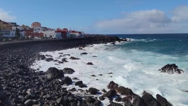 Ciudad Garachico Con Olas Del Océano Tenerife Islas Canarias España — Vídeos de Stock