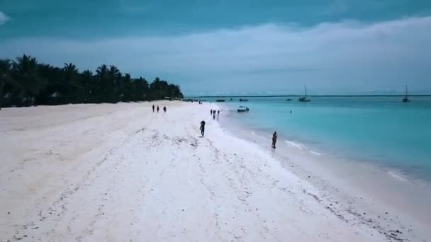 Fantastic Aerial Flight Slowly Rise Drone Shot White Sand Paradise — Stock Video