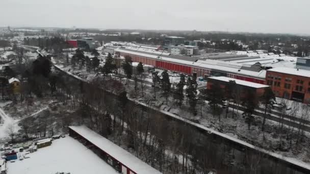 Flygfoto Trollhttan Vattenvägskanal Snöigt Landskap Stadsmiljö Sverige — Stockvideo