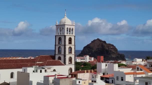 Utsikt Över Kyrkan Garachico Mot Klippan Havet Teneriffa Kanarieöarna Spanien — Stockvideo