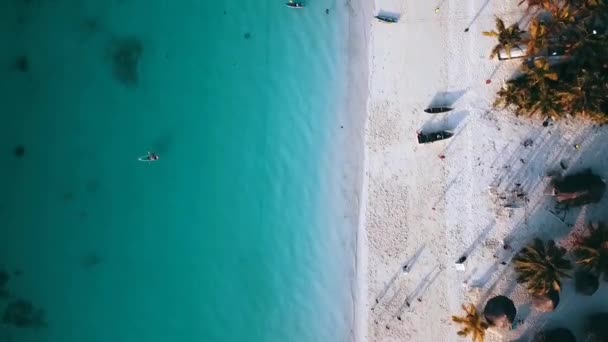 在2019年非洲坦桑尼亚桑给巴尔 华丽的空中飞行鸟瞰着绿松石水白沙滩梦幻般的海滩和海浪 电影1080 P由菲利普 马尔尼茨创作 — 图库视频影像