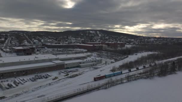 Edifici Innevati Durante Stagione Invernale Sherbrooke City Quebec Canada Ascesa — Video Stock