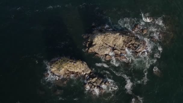 Νερό Συντρίβεται Δύο Μεγάλους Βράχους Στην Παραλία Manuel Antonio Στο — Αρχείο Βίντεο