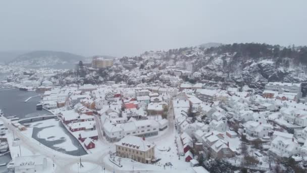 Ville Enneigée Krager Norvège Pendant Hiver Prise Vue Aérienne — Video