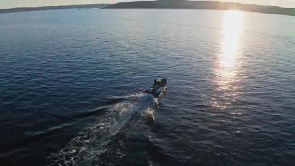 Flygdrönare Skott Hastighet Båten Drivande Havet — Stockvideo