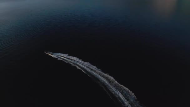 Aerial Drone Shot Speed Boat Drifting Ocean — Stock Video