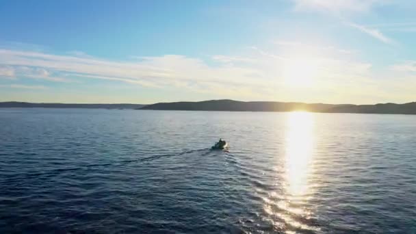 Flygdrönare Skott Hastighet Båten Drivande Havet — Stockvideo