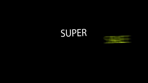 Pantalla Negra Animación Texto Super Venta — Vídeos de Stock