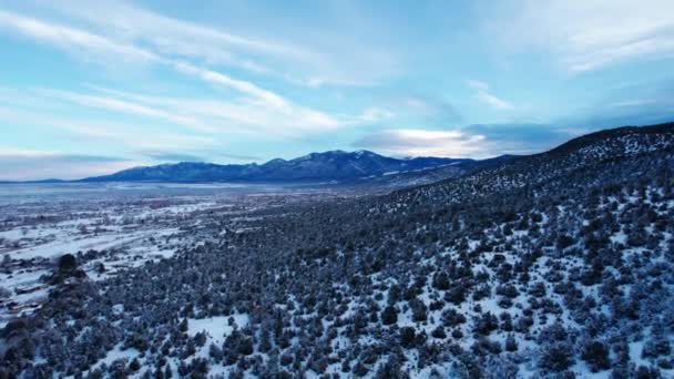 Aerial Drone Shot Moving Snowy Desert Mountain Range — Stock Video