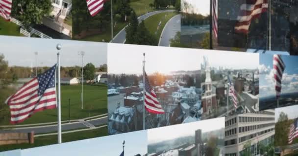 Colagem Bandeira Americana Dos Eua América Bela Diversos Tiros Aéreos — Vídeo de Stock