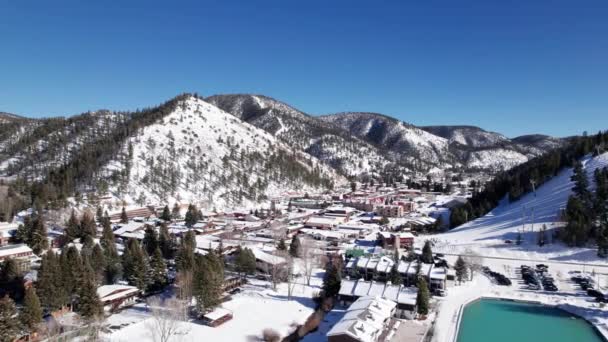 Drone Shot Flying Red River New Mexico Sunny Winter Day — Stock Video