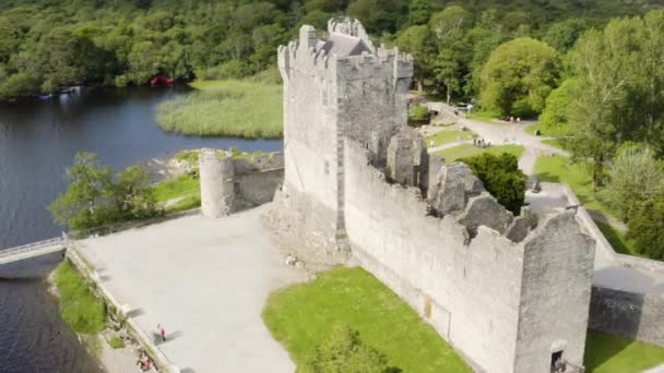 Aerial Ross Castle Στο Killarney National Park Ιρλανδία Αυξάνεται Κλίση — Αρχείο Βίντεο