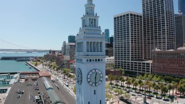 Αεροφωτογραφία Παράλλαξης Του Clocktower Του Σαν Φρανσίσκο Γέφυρα Του Κόλπου — Αρχείο Βίντεο