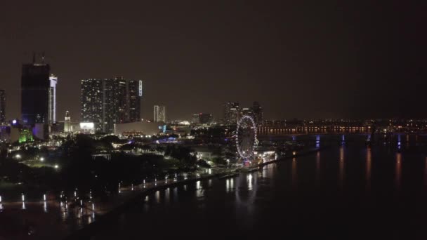 Cena Skyviews Miami Observation Wheel Bayfront Park Noite Aviação — Vídeo de Stock