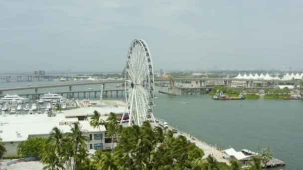 Krajobraz Skyviews Miami Observation Wheel Lecące Kierunku Krążące — Wideo stockowe